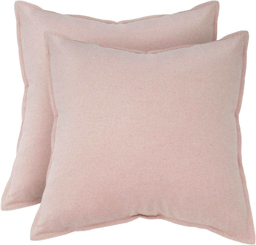 Linen-Cotton European Pillowcases - Soft & Breathable with Hidden Zipper Design - Pink, 65x65cm
