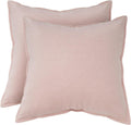 Linen-Cotton European Pillowcases - Soft & Breathable with Hidden Zipper Design - Pink, 65x65cm