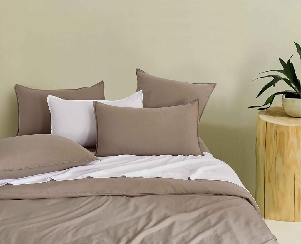 Vintage Washed Microfibre Standard Pillowcases - Twin-Pack - Truffle