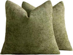 Chenille Grid Cushion Covers - Pack of 2 - Olive Green, 45cm x 45cm