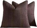 Linen Blend Striped European Pillowcases, Set of 2, Dark Brown, 65x65cm