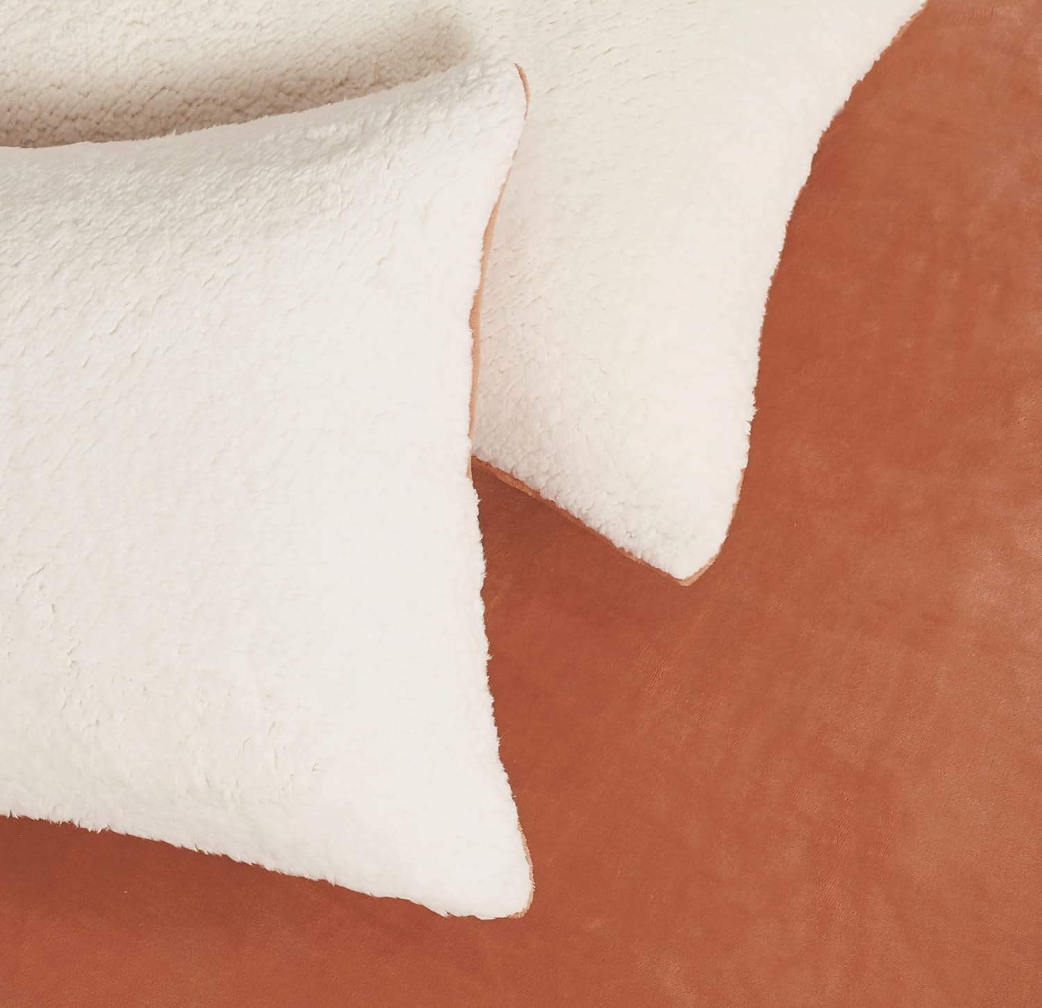 Teddy Sherpa European Pillowcases - Twin-Pack - Terracotta - 65cm x 65cm