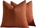 Linen Blend Striped European Pillowcases, Set of 2, Terracotta, 65x65cm