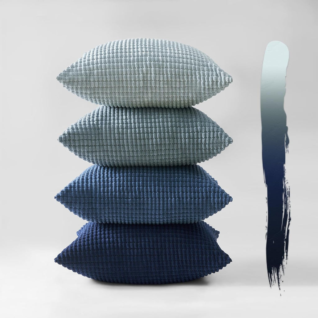 Corduroy Corn Grain Cushion Covers - Pack of 4 Mix of Blue Shades - 30cm x 50cm