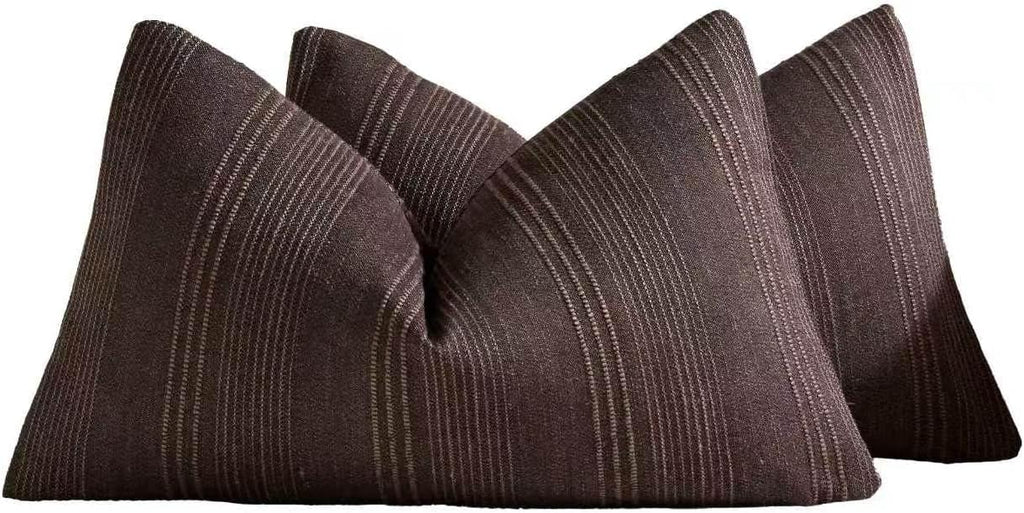 Linen Blend Striped Cushion Covers, Set of 2, Dark Brown, 30x50cm