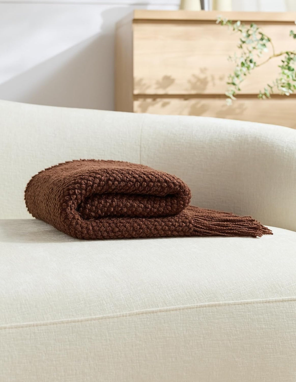 Micro Plush Knitted Woven Throw Blanket - Brown