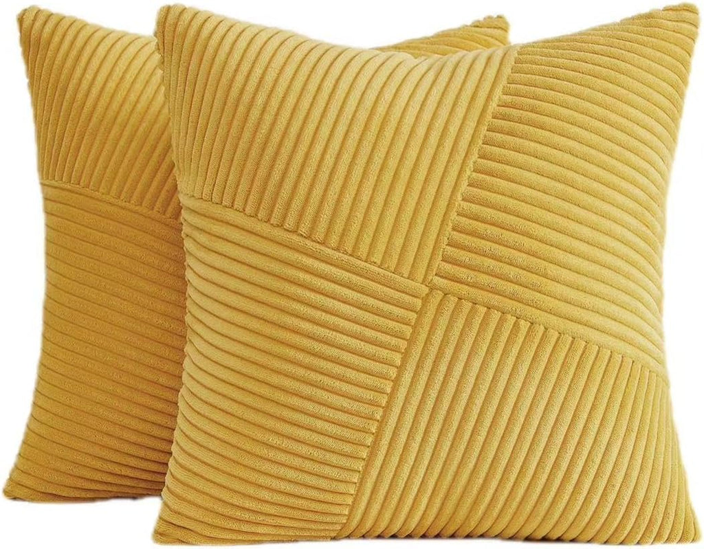 Corduroy Windmill-Inspired Cushion Covers - Twin-Pack - Yellow - 45cm x 45cm
