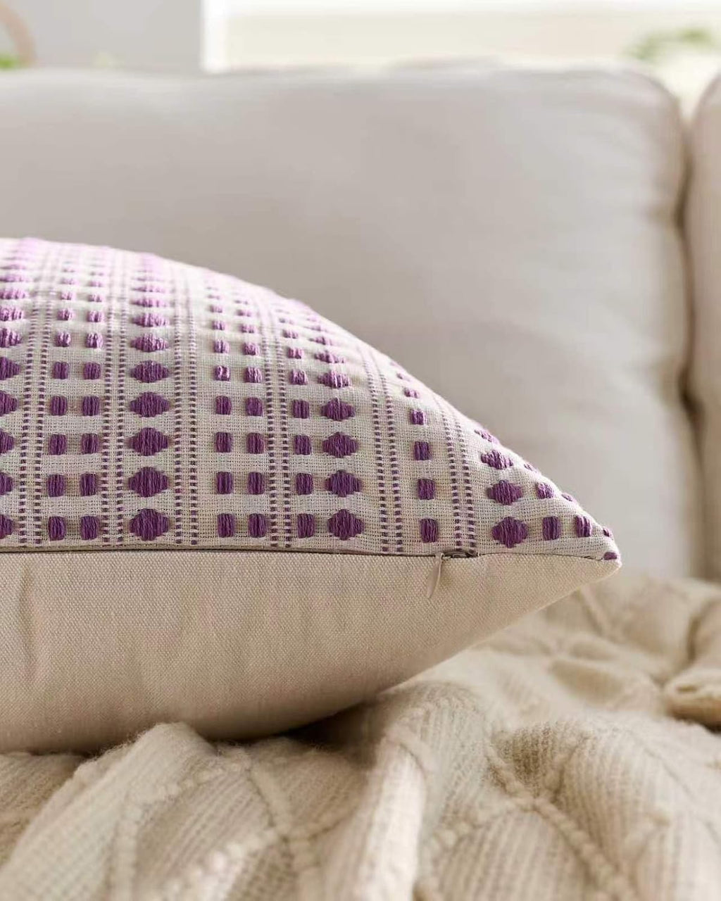 Bohemian Dot Woven Cushion Covers - Twin-Pack - Purple, 45cm x 45cm
