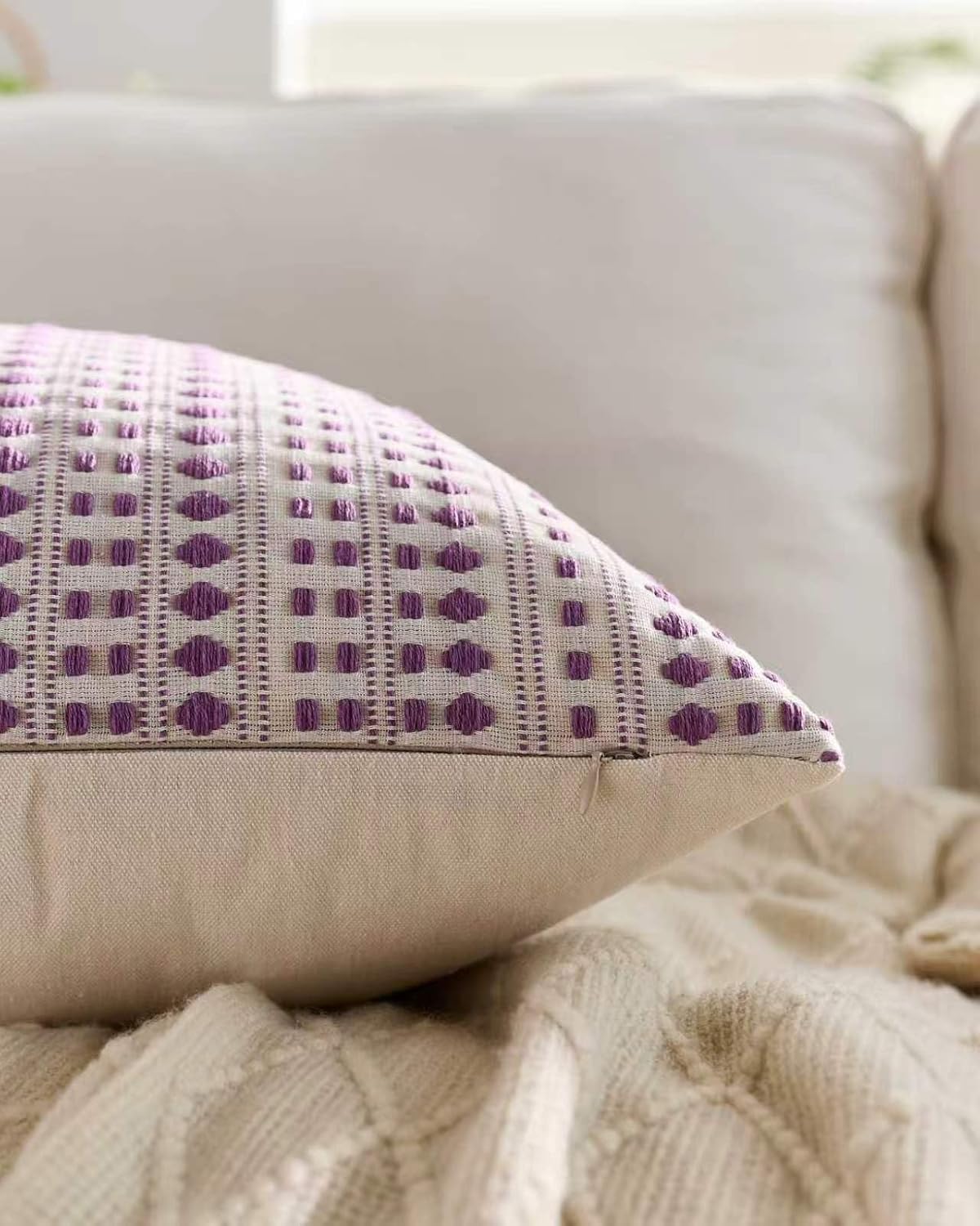 Bohemian Dot Woven Cushion Covers - Twin-Pack - Purple, 30cm x 50cm