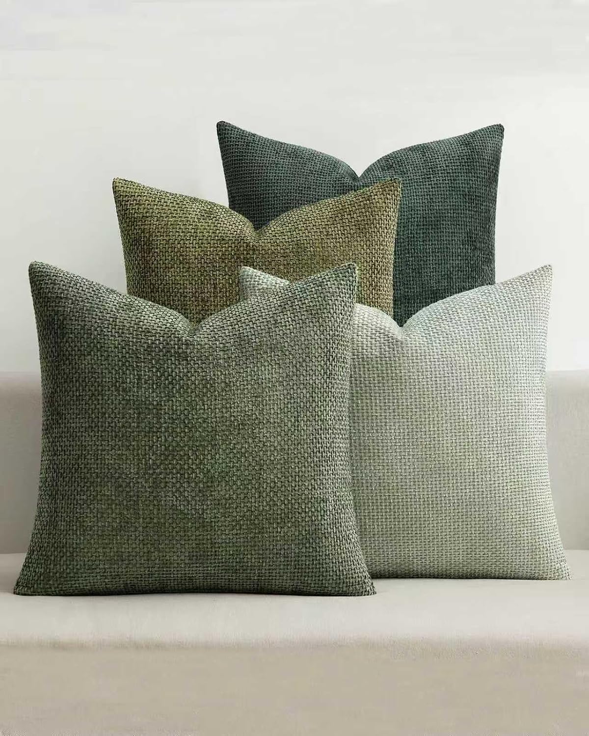 Chenille Grid Cushion Covers - Pack of 4 - Mix of Green, 45cm x 45cm