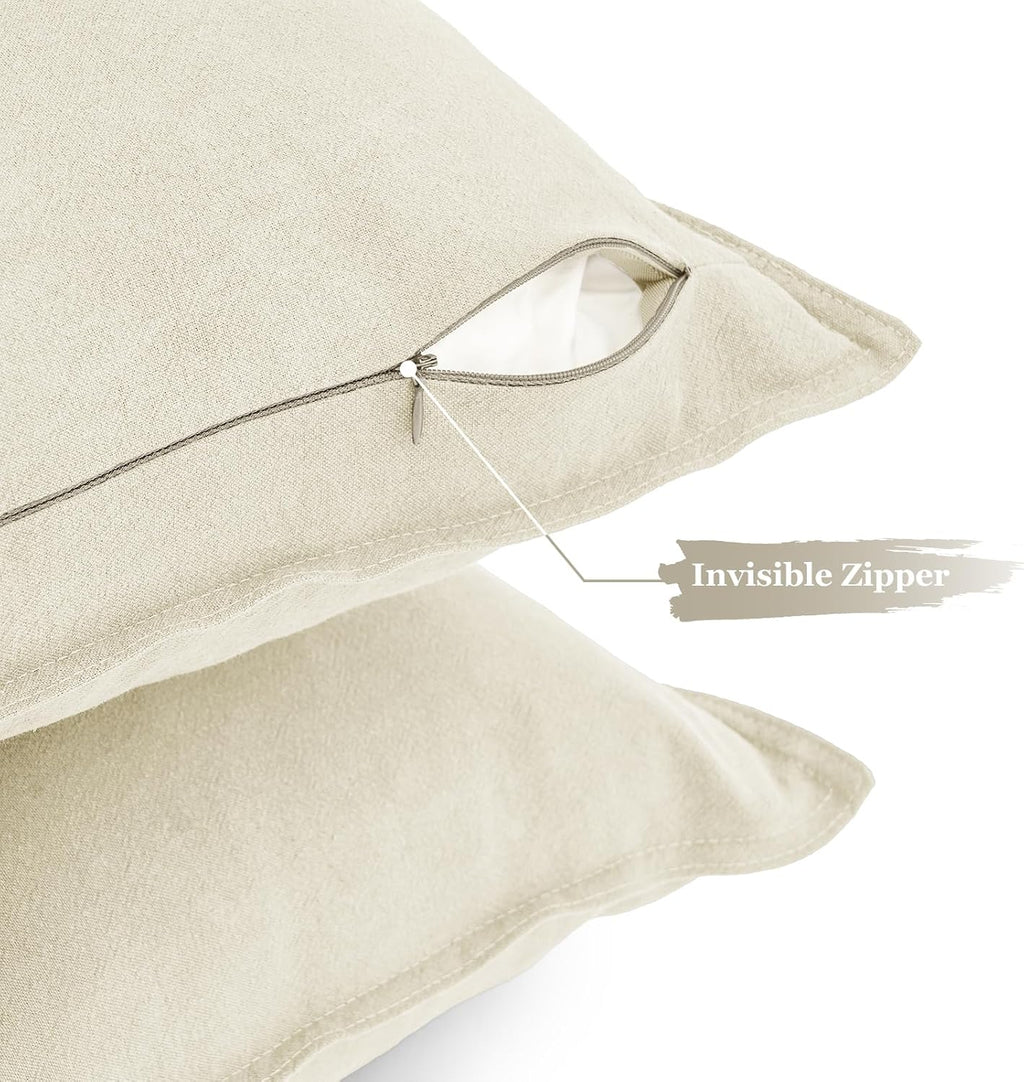 Linen-Cotton European Pillowcases - Soft & Breathable with Hidden Zipper Design - Linen, 65x65cm