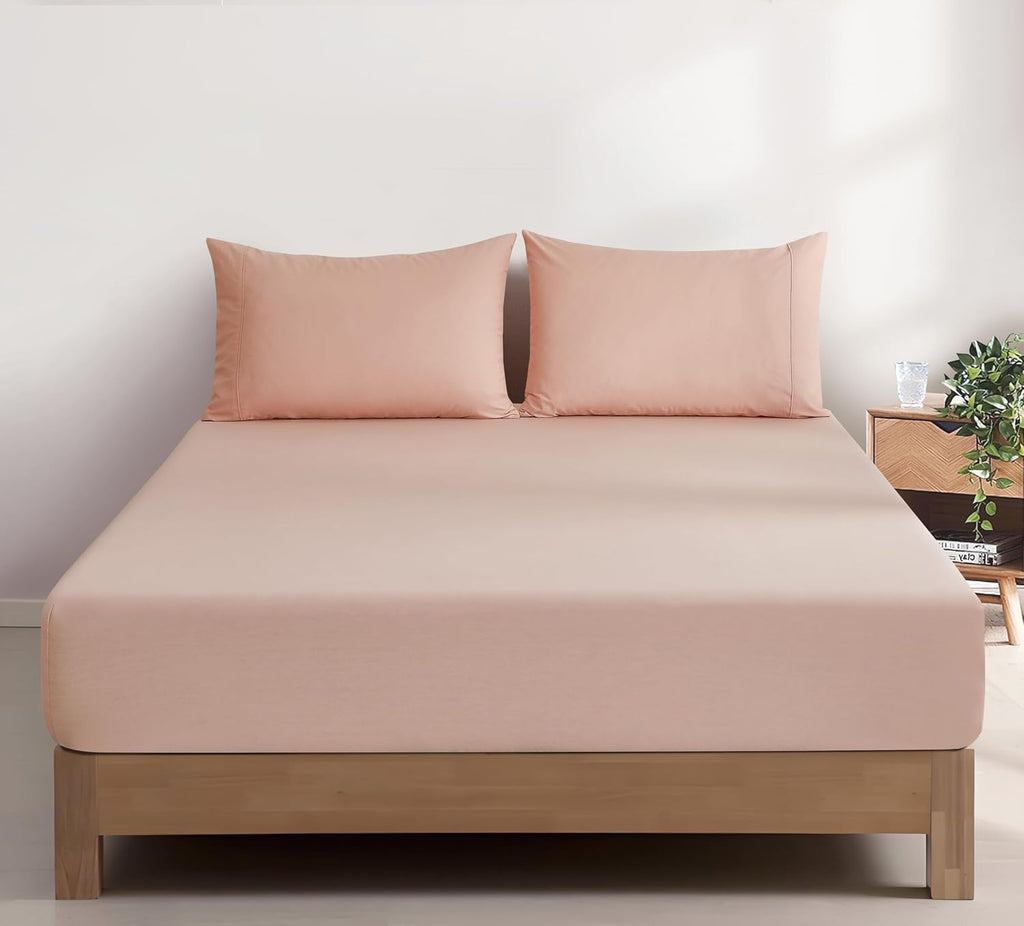 Vintage Washed Cotton Fitted Sheet Combo Set - Pink
