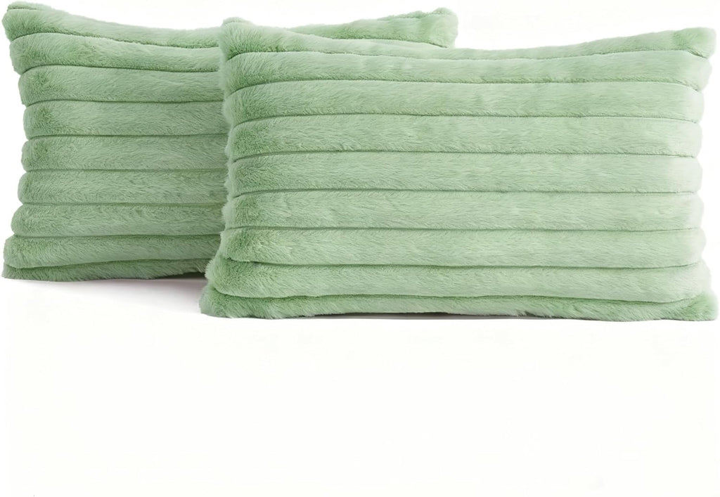 Faux Fur Cushion Covers - Twin-Pack - Sage - 30cm x 50cm
