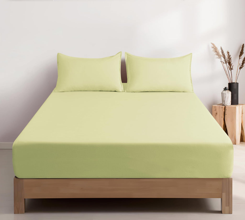 100% Vintage Washed Microfibre Fitted Sheet with Matching Pillowcases - Lemon