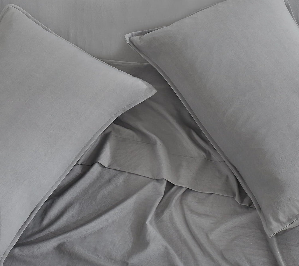 Vintage Washed Microfibre Sheet Set with Pillowcases - Grey