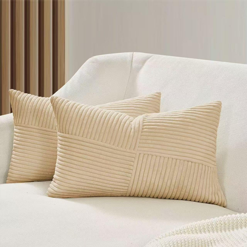 Corduroy Windmill-Inspired Cushion Covers - Twin-Pack - Beige - 30cm x 50cm