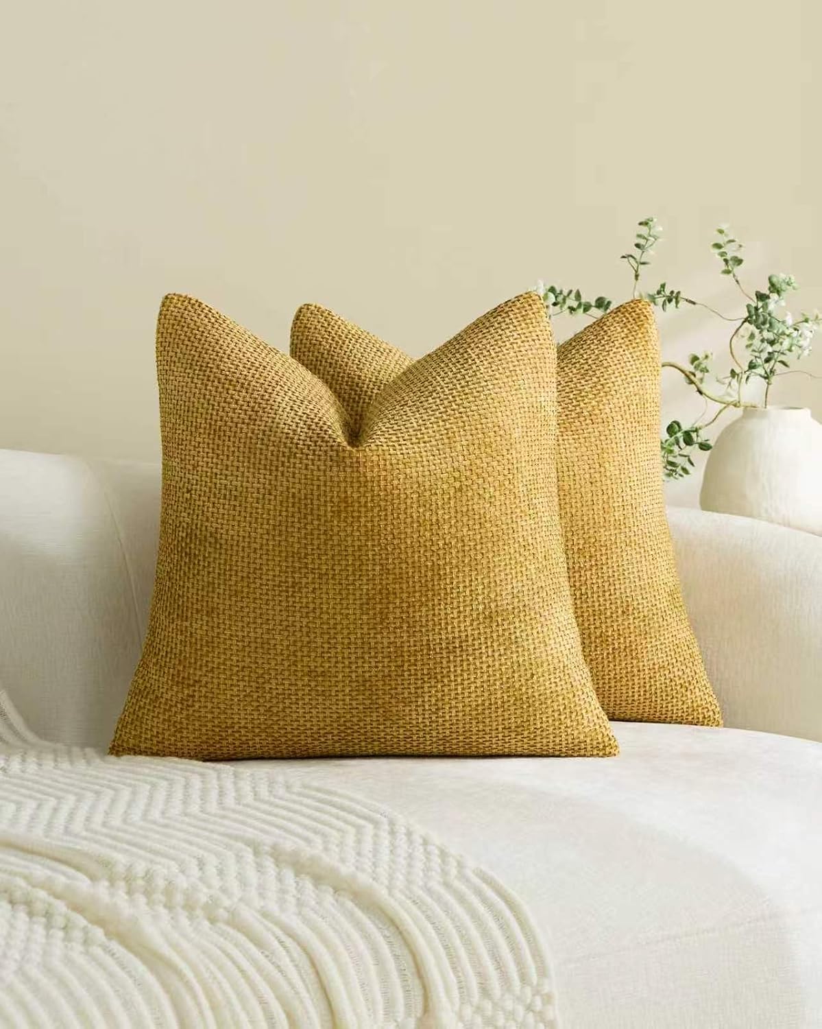 Chenille Grid - European Pillowcases - Pack of 2 - Mustard, 65cm x 65cm