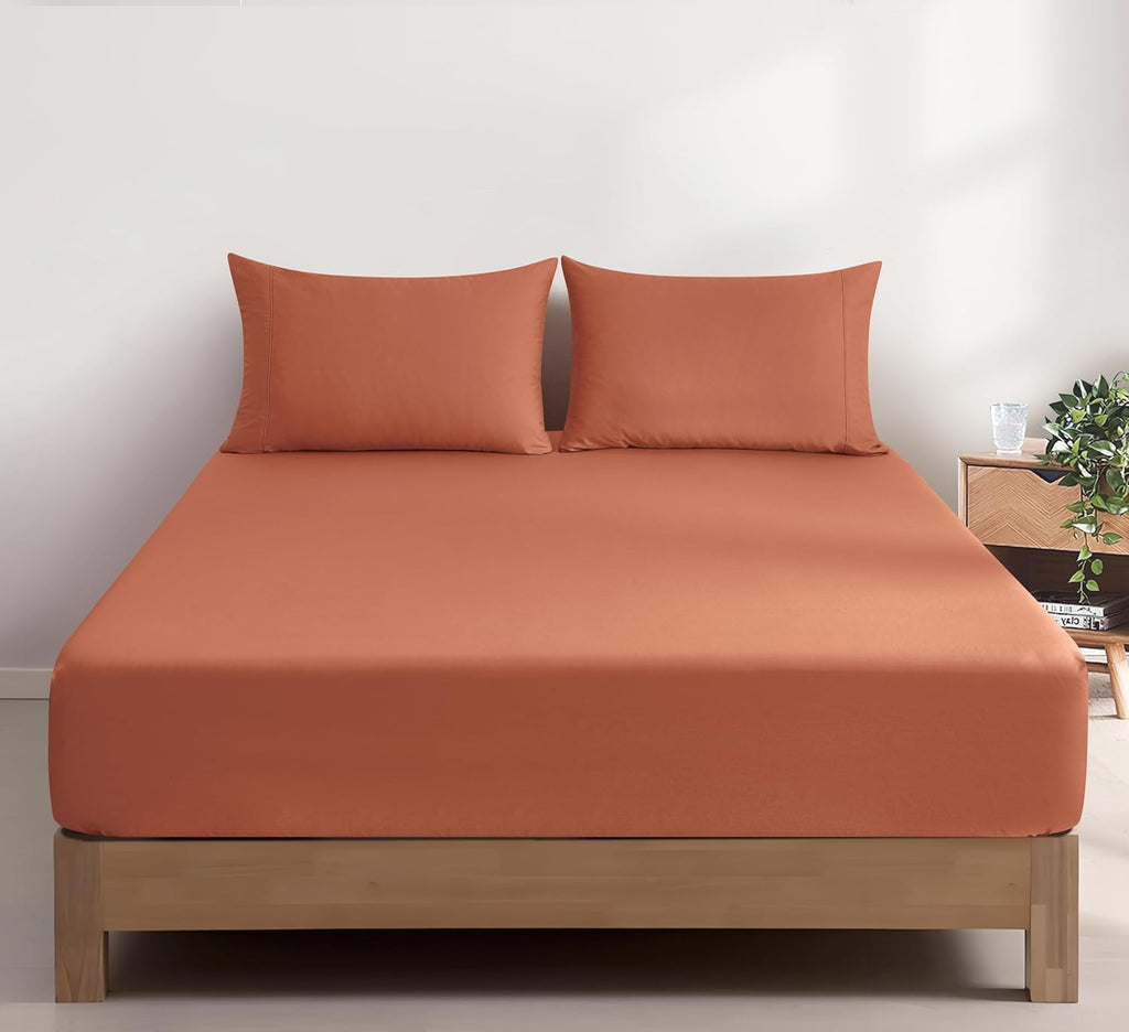 Vintage Washed Cotton Fitted Sheet Combo Set - Brick