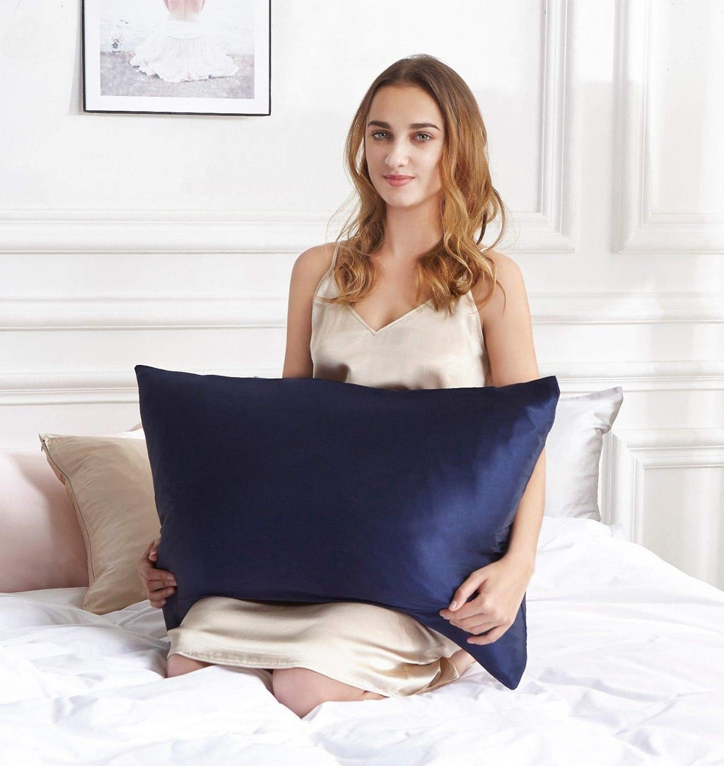 100% Mulberry Silk Pillowcase - Twin-Pack - Navy Blue