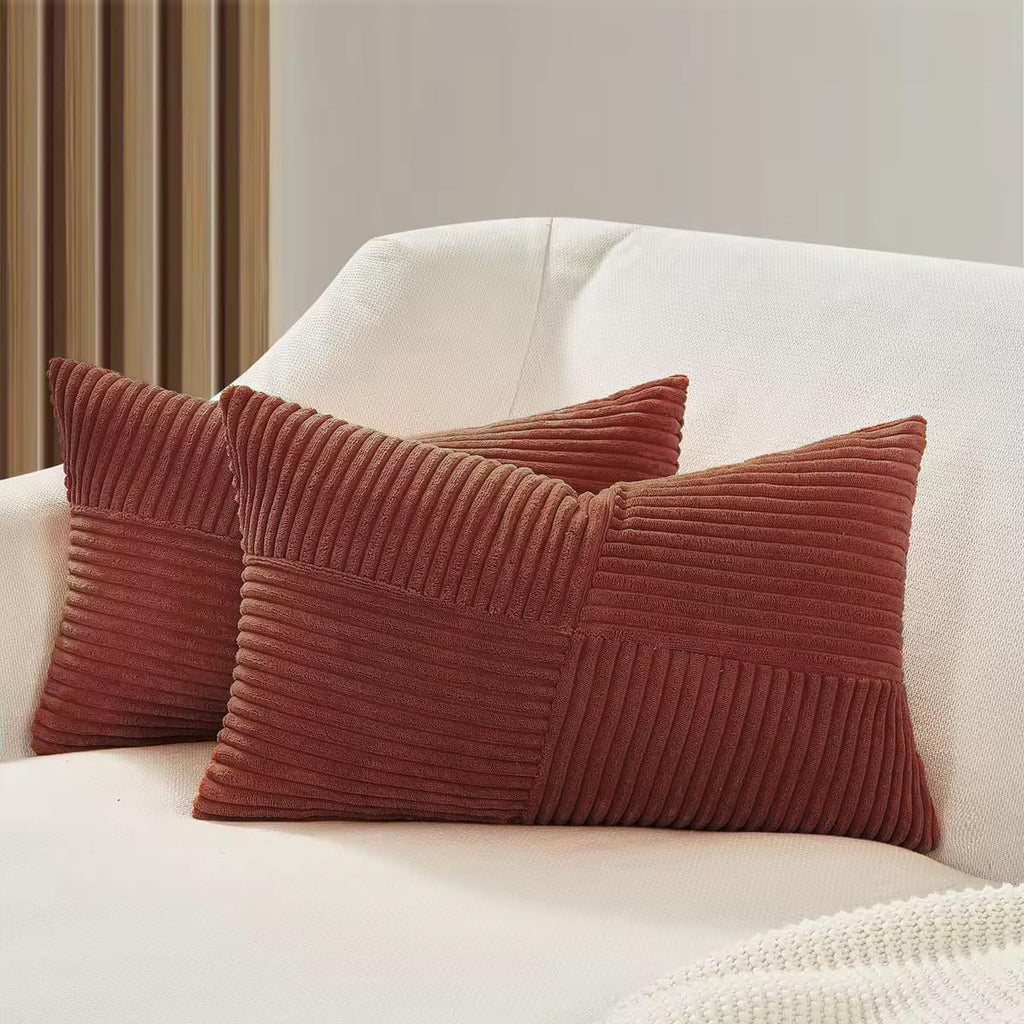 Corduroy Windmill-Inspired Cushion Covers - Twin-Pack - Brick - 30cm x 50cm