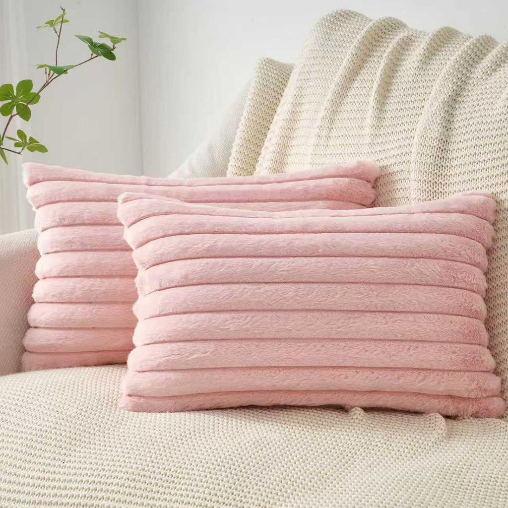 Faux Fur Cushion Covers - Twin-Pack - Pink - 30cm x 50cm
