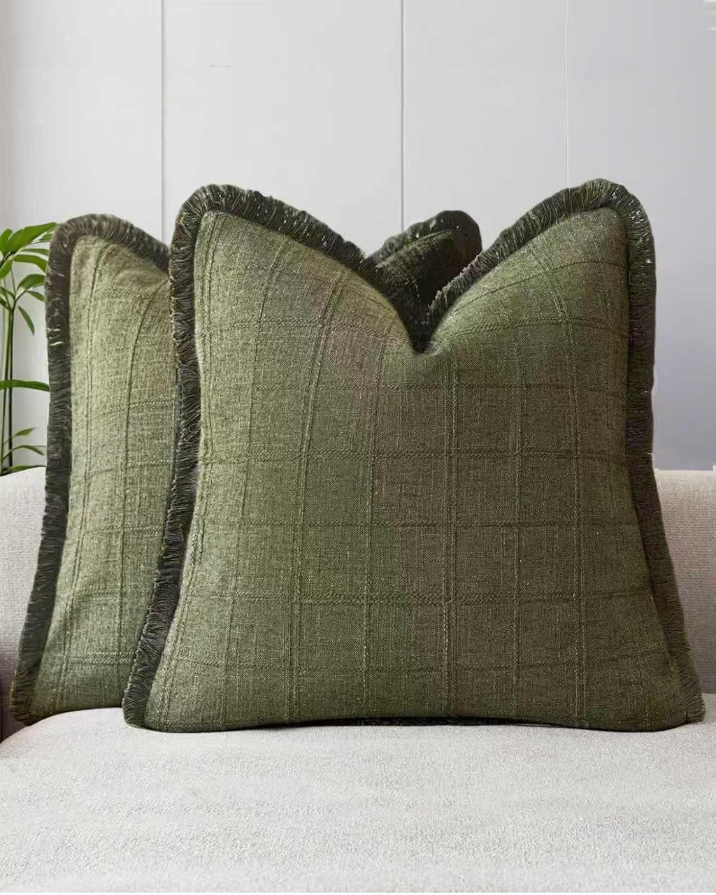Linen-Look Cushion Covers - Twin-Pack - Olive Green, 45cm x 45cm