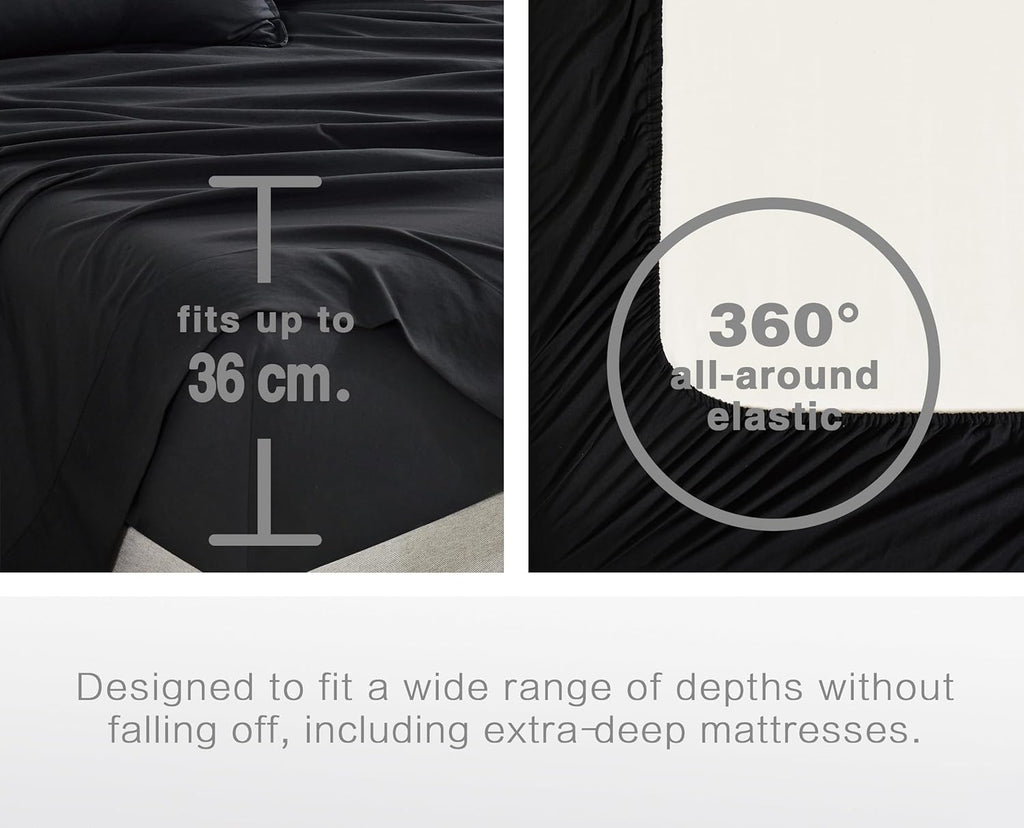 Vintage Washed Microfibre Sheet Set with Pillowcases - Black