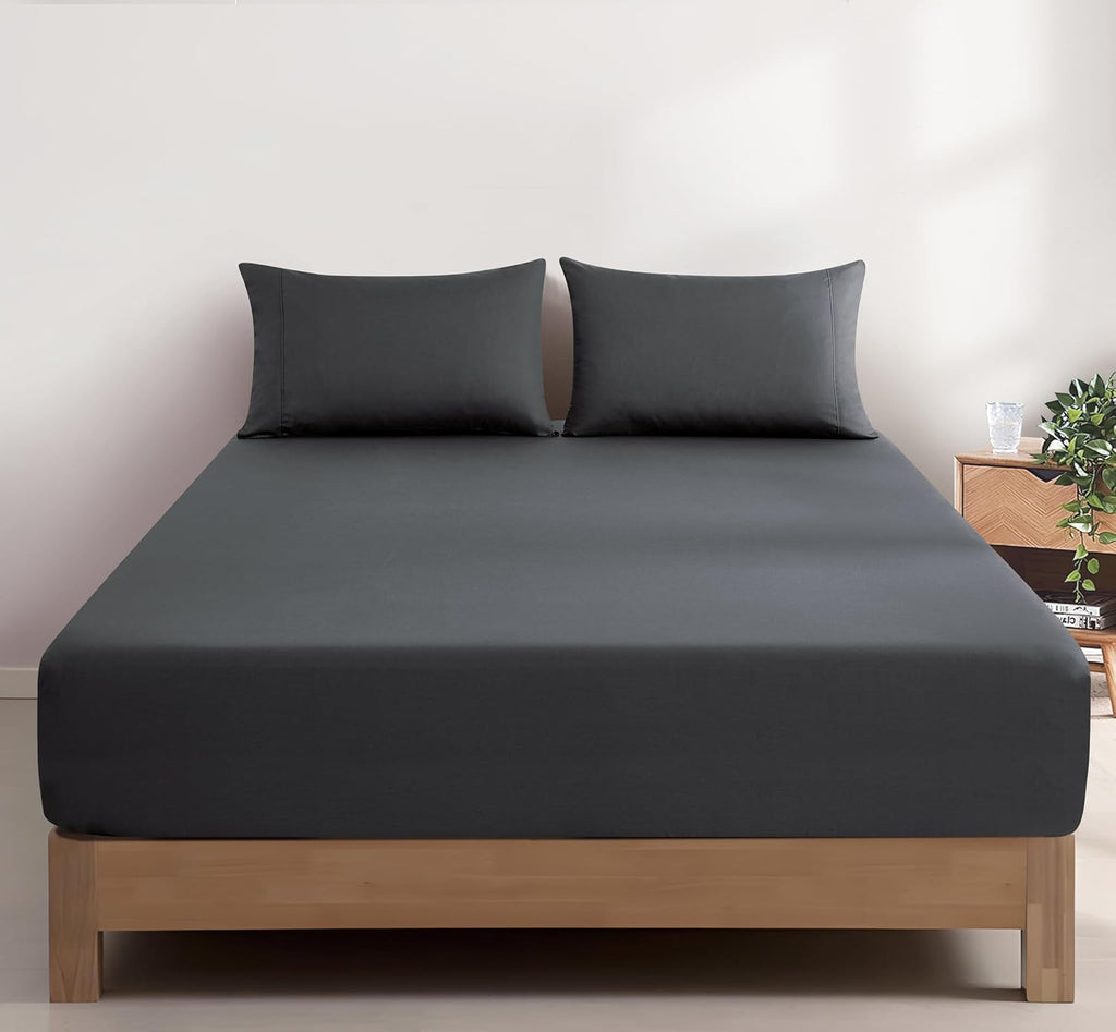 Vintage Washed Cotton Fitted Sheet Combo Set - Charcoal