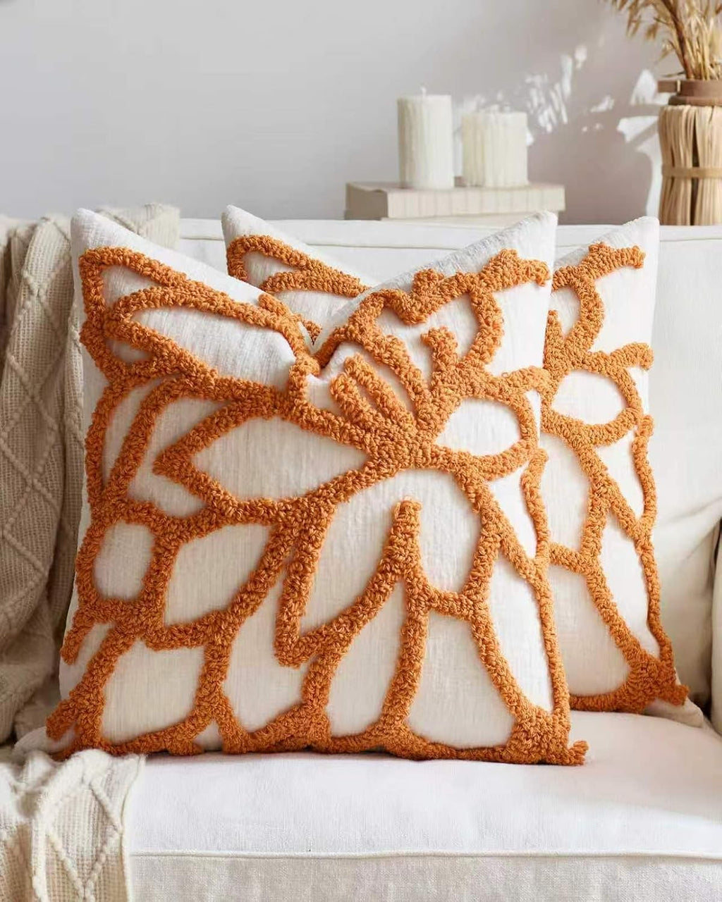 Tufted Rose Cushion Covers - Twin-Pack - Burnt Orange, 45cm x 45cm
