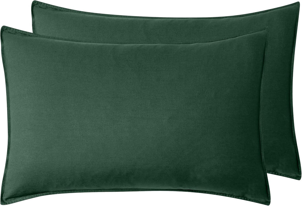 Vintage Washed Cotton Standard Pillowcases - Twin-Pack - Forest Green
