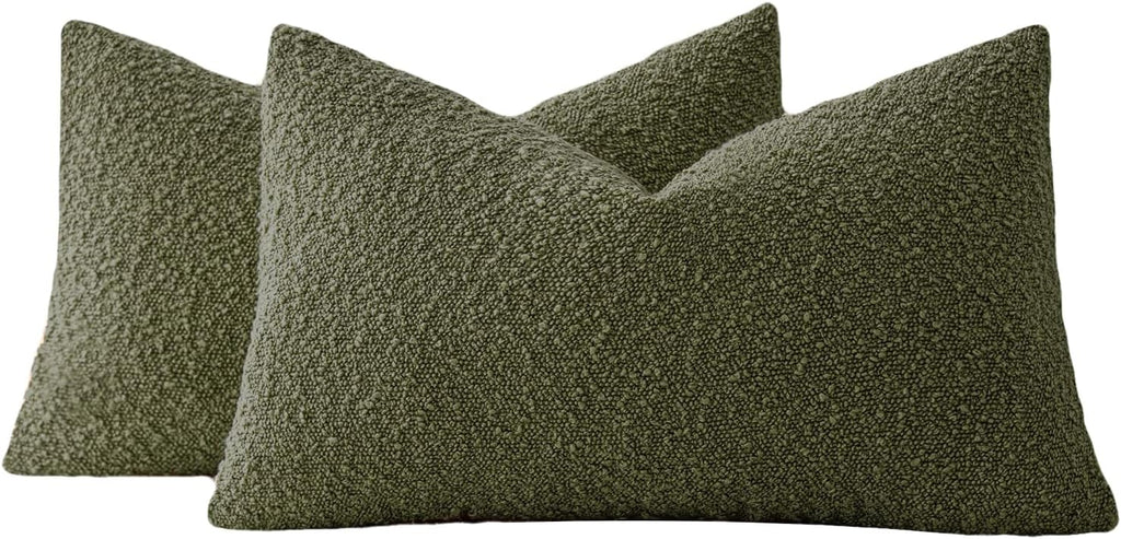 Bouclé Cushion Covers - Twin-Pack - Olive Green - 30cm x 50cm