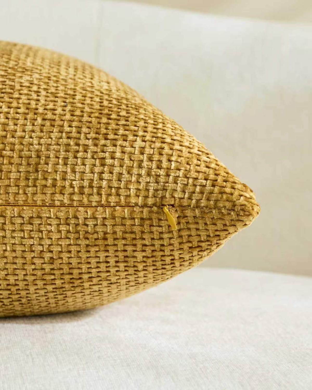 Chenille Grid Cushion Covers - Pack of 2 - Mustard, 50cm x 50cm