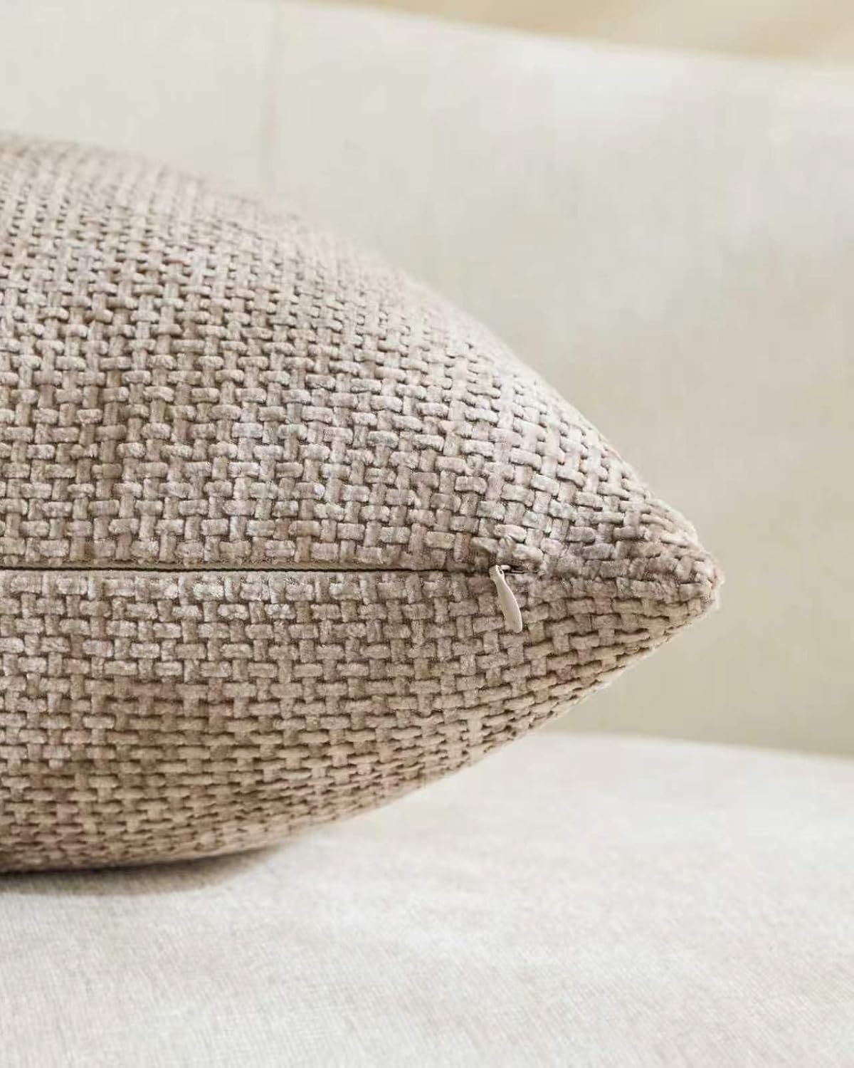 Chenille Grid Cushion Covers - Pack of 2 - Taupe, 30cm x 50cm