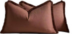 Linen-Cotton Cushion Covers with Tassels, Set of 2, Cocoa, 30x50cm