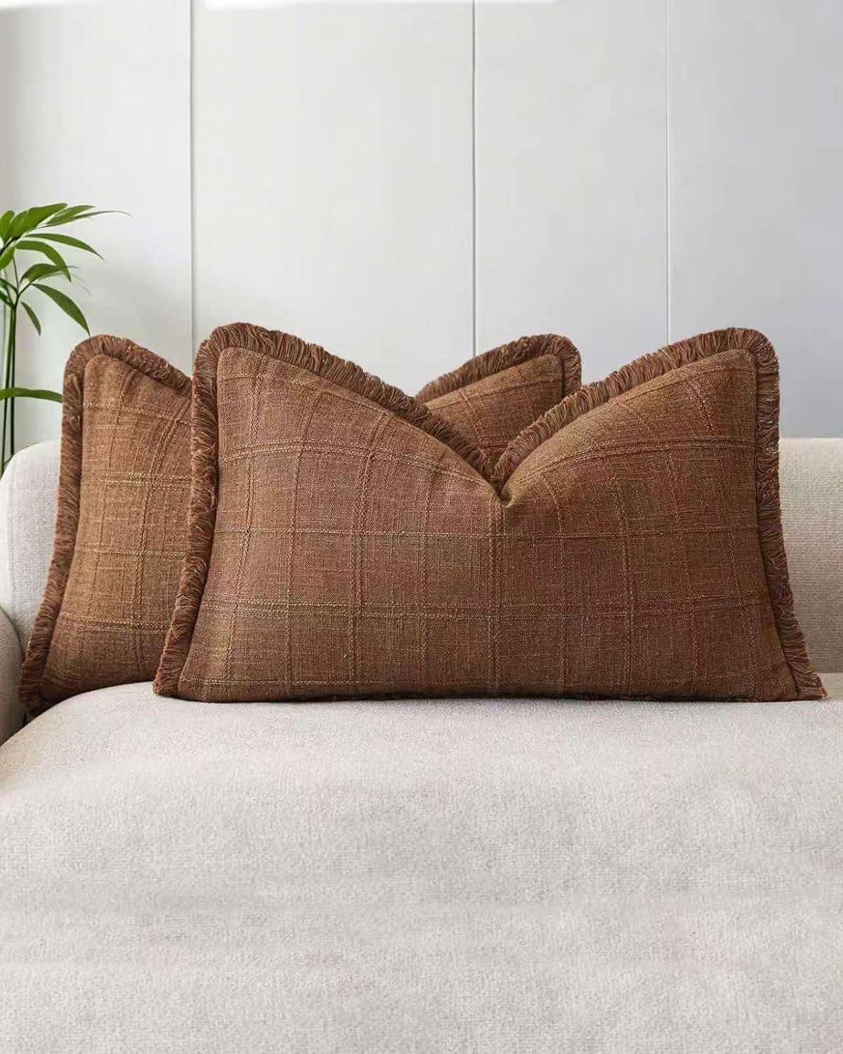 Linen-Look Cushion Covers - Twin-Pack - Cinnamon, 30cm x 50cm