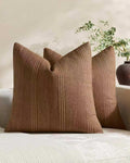 Linen Blend Striped Cushion Covers, Set of 2, Tobacco, 45x45cm