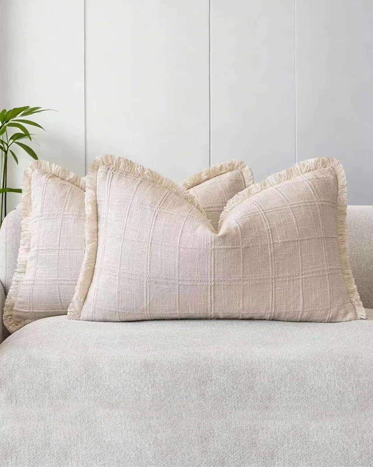 Linen-Look Cushion Covers - Twin-Pack - Beige, 30cm x 50cm