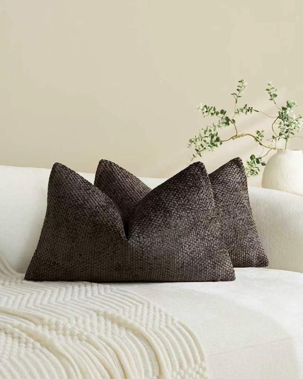 Chenille Grid Cushion Covers - Pack of 2 - Chocolate, 30cm x 50cm