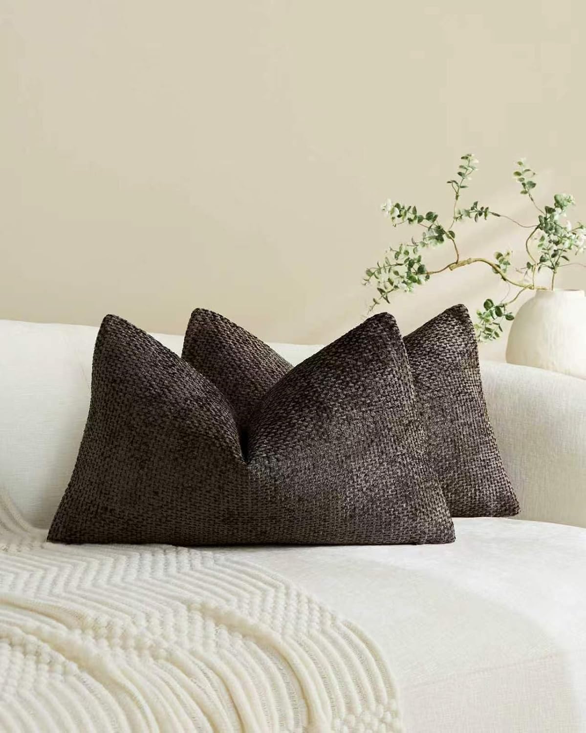 Chenille Grid Cushion Covers - Pack of 2 - Chocolate, 30cm x 50cm