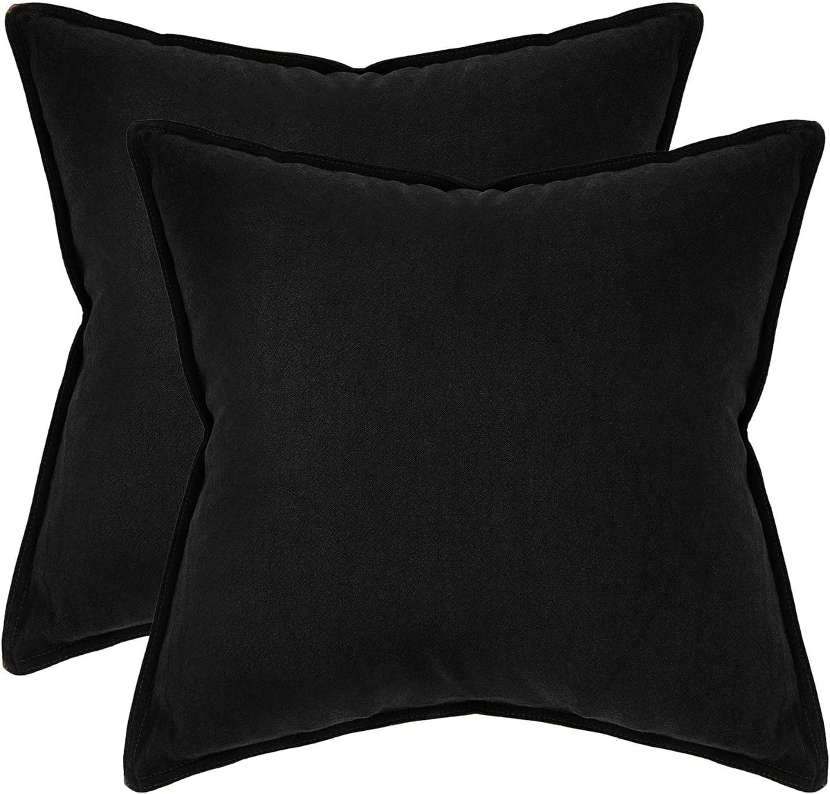 Linen-Cotton European Pillowcases - Soft & Breathable with Hidden Zipper Design - Black, 65x65cm
