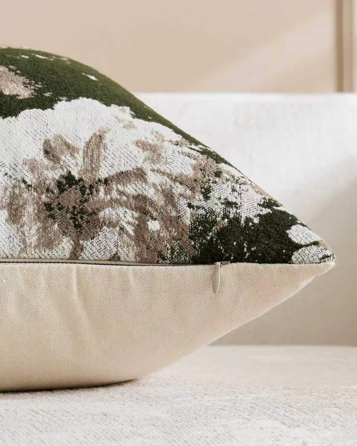 Vintage Floral Chenille Cushion Covers - Twin-Pack - Moss Green, 45cm x 45cm