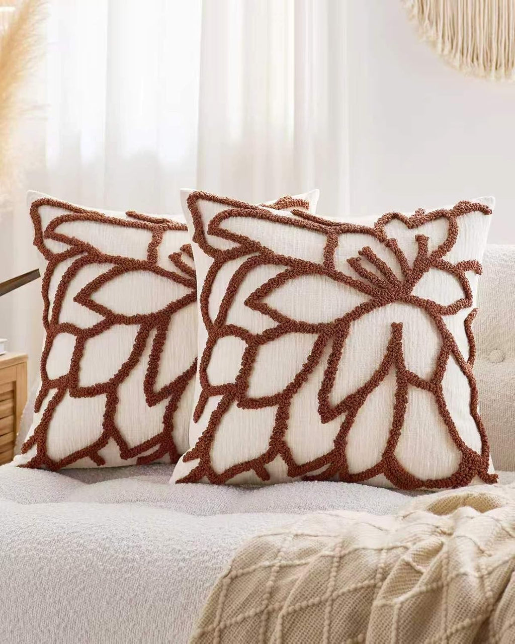 Tufted Rose Cushion Covers - Twin-Pack - Terracotta, 45cm x 45cm