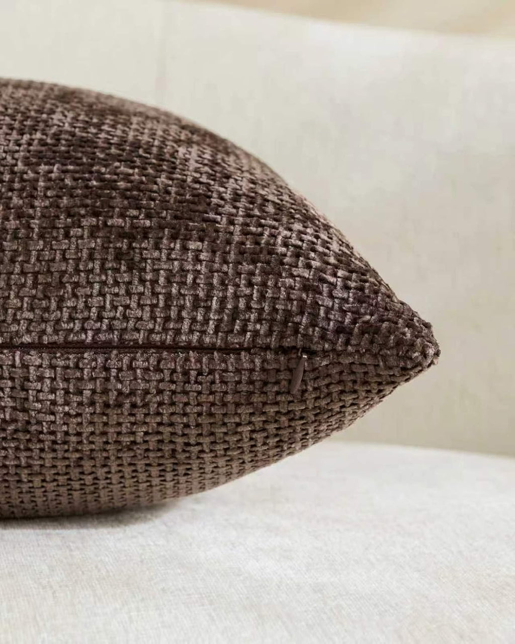 Chenille Grid Cushion Covers - Pack of 2 - Brown, 30cm x 50cm