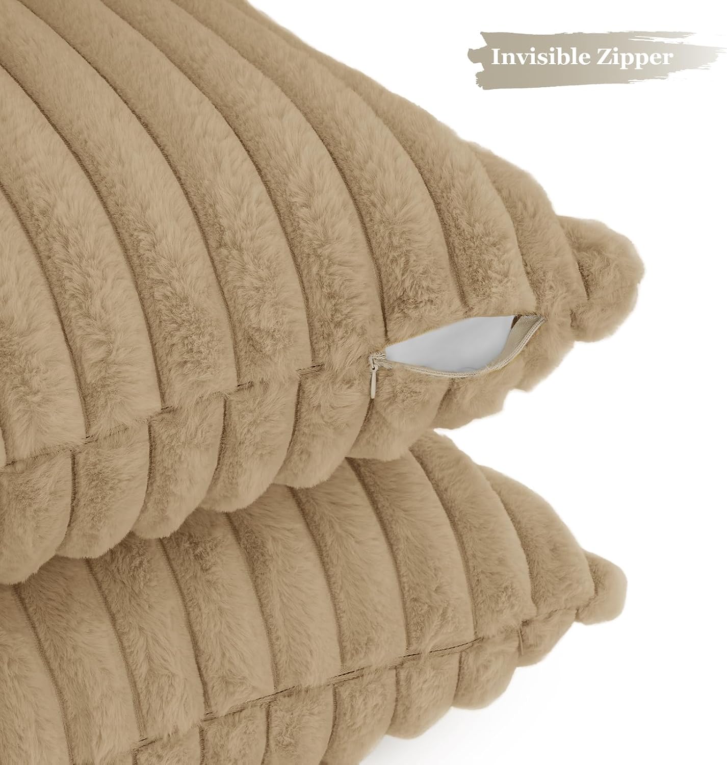 Faux Fur European Pillowcases - Natural - Twin Pack