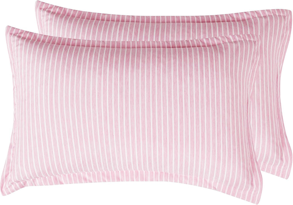 Yarn-Dyed Microfibre Stripe Quilt Cover Set - Pink