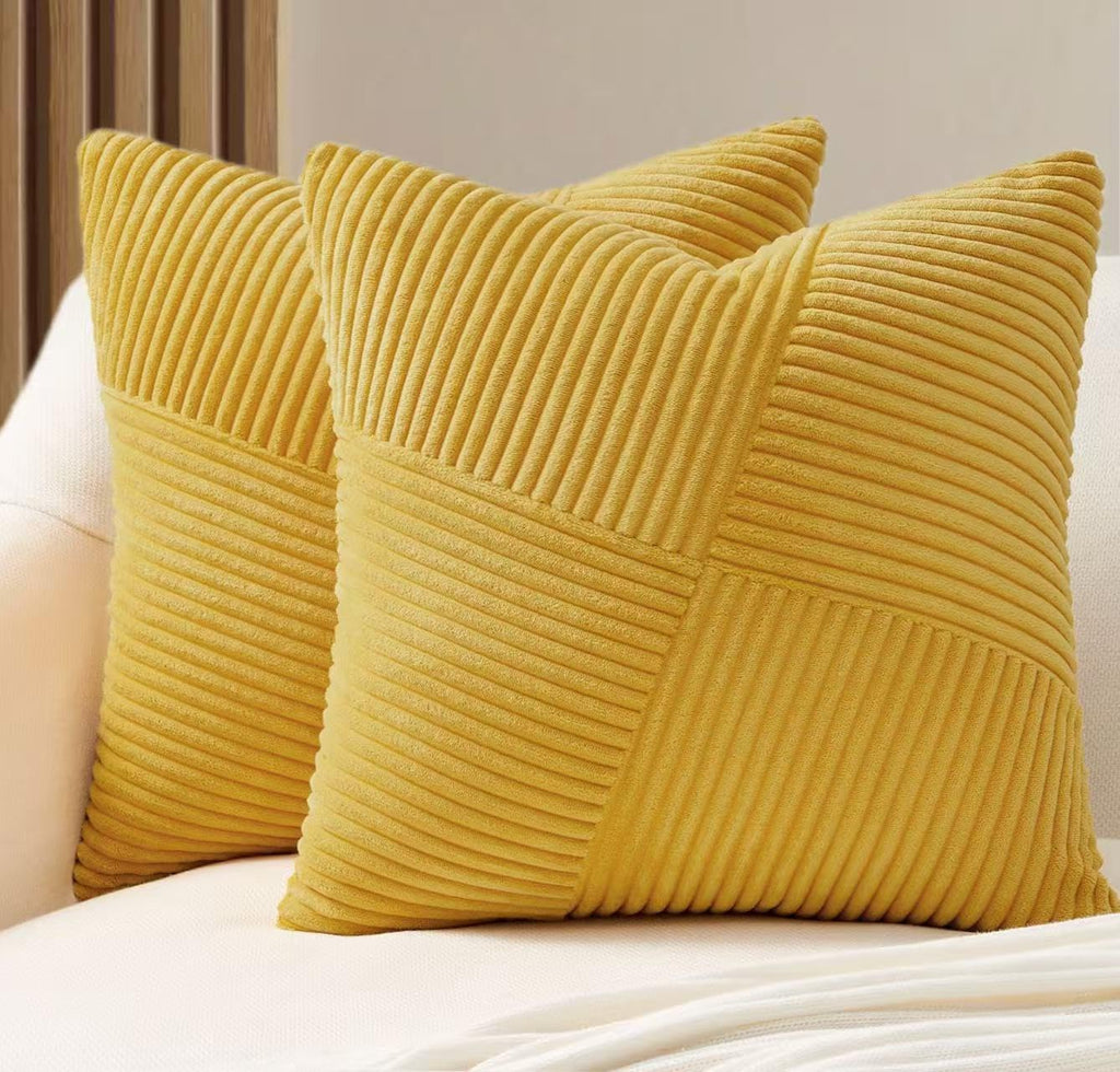 Corduroy Windmill-Inspired Cushion Covers - Twin-Pack - Yellow - 45cm x 45cm
