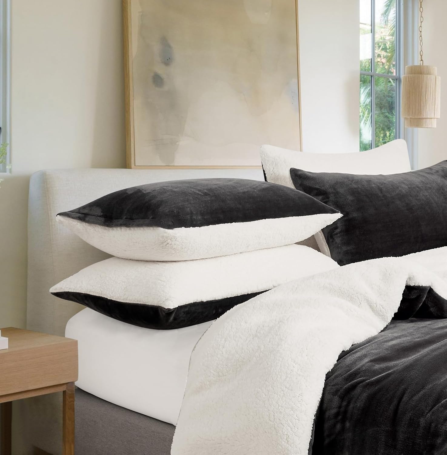 Teddy Sherpa Standard Pillowcases - Twin-Pack - Charcoal - 48cm x 73cm
