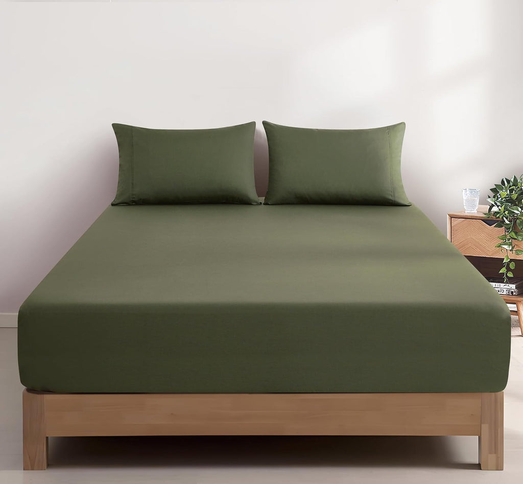 Vintage Washed Cotton Fitted Sheet Combo Set - Khaki Green
