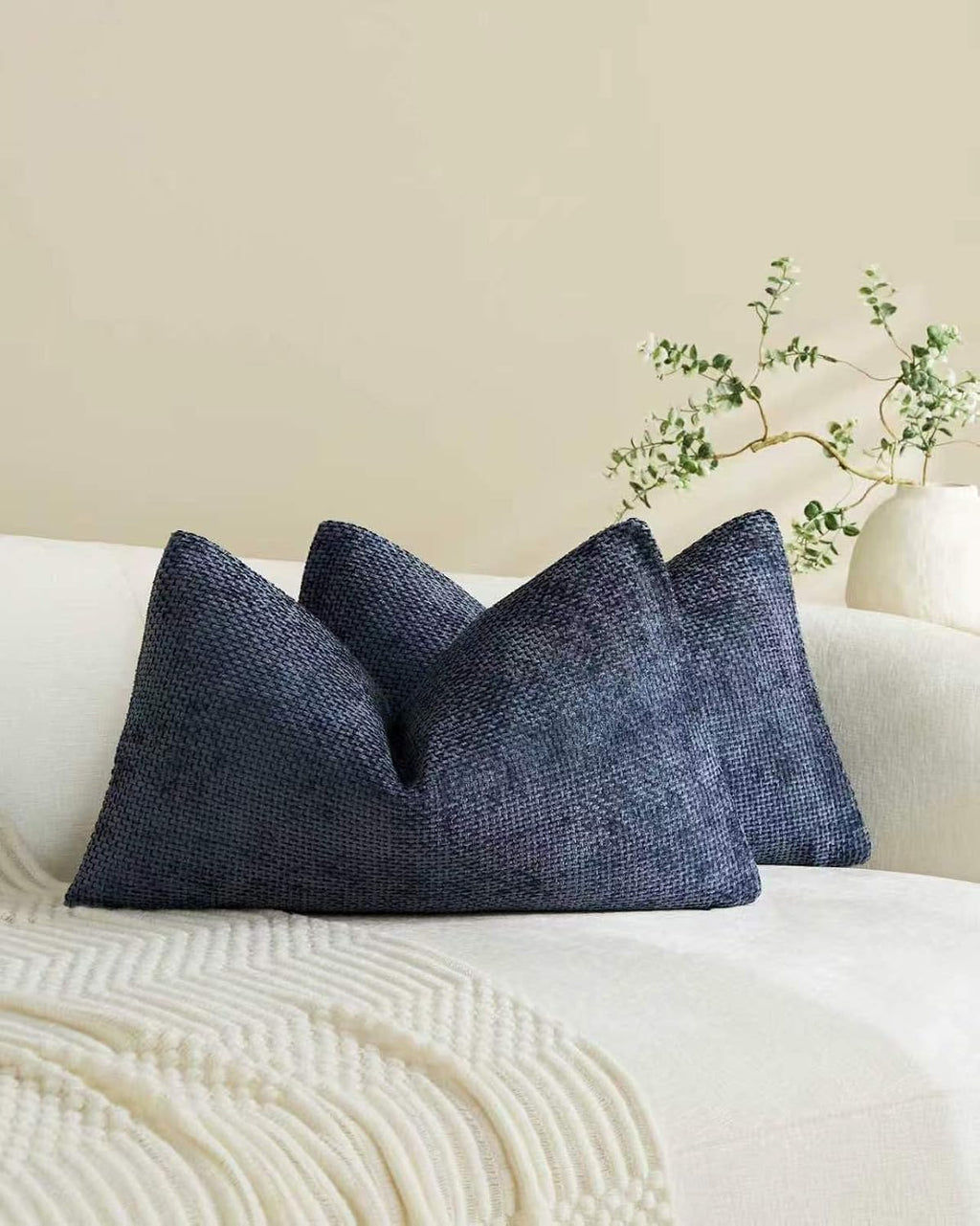 Chenille Grid Cushion Covers - Pack of 2 - Midnight, 30cm x 50cm