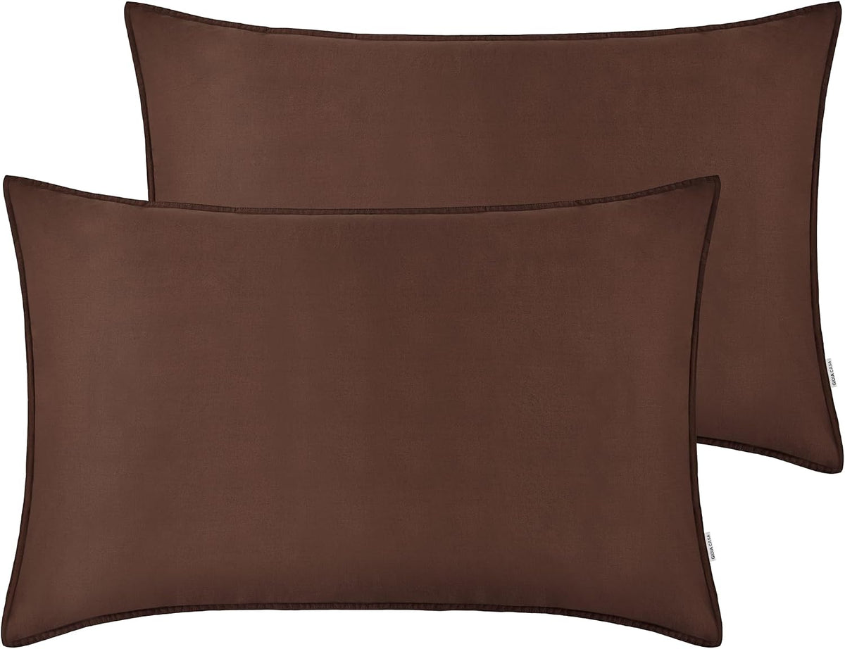 Vintage Washed Cotton Quilt Cover Set - Dark Brown